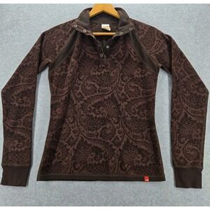 The North‎ Face Womens Brown Henley Paisley Leaf Pattern Pull Over Shirt Small